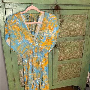 Blue island Tropical Blue and Yellow Dress